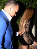 Jennifer Lopez Leggy in Short See-Through Dress at Her Birthday Party in Miami