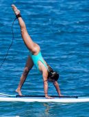 Lea-Michele-in-Green-Swimsuit-at-a-Beach-in-Hawaii-14