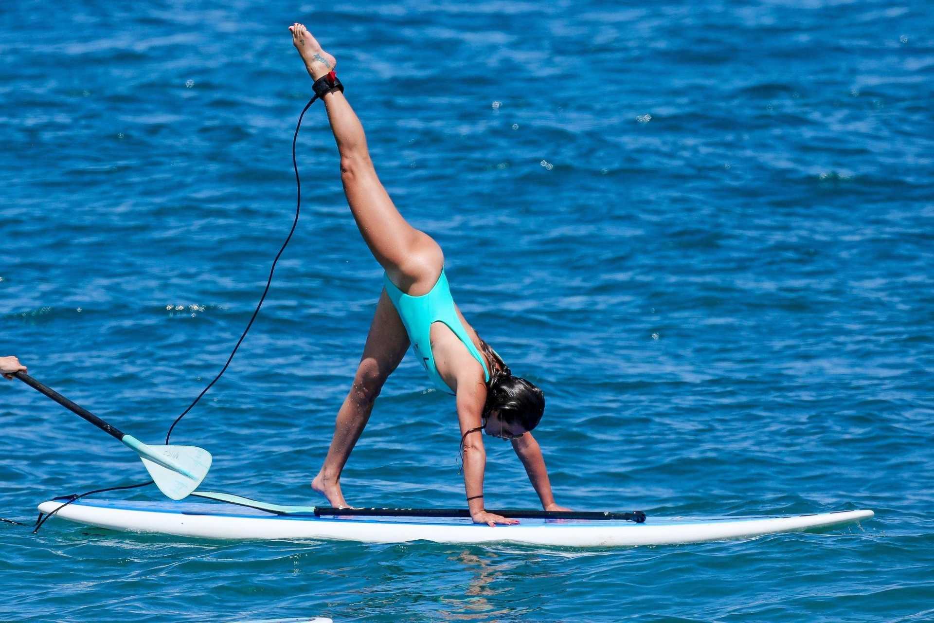 Lea-Michele-in-Green-Swimsuit-at-a-Beach-in-Hawaii-14