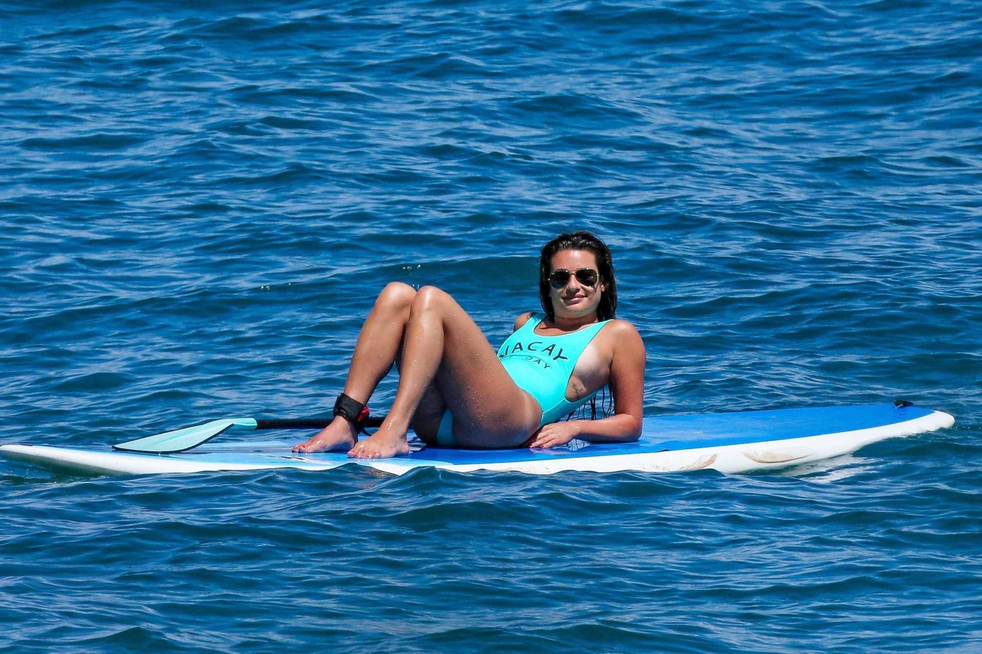 Lea-Michele-in-Green-Swimsuit-at-a-Beach-in-Hawaii-16