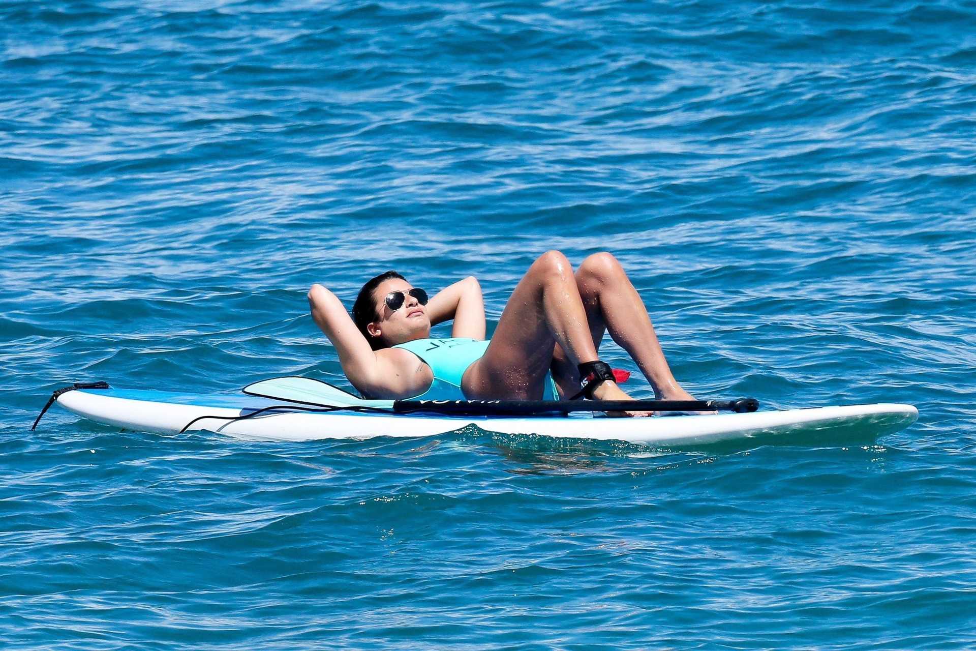 Lea-Michele-in-Green-Swimsuit-at-a-Beach-in-Hawaii-18
