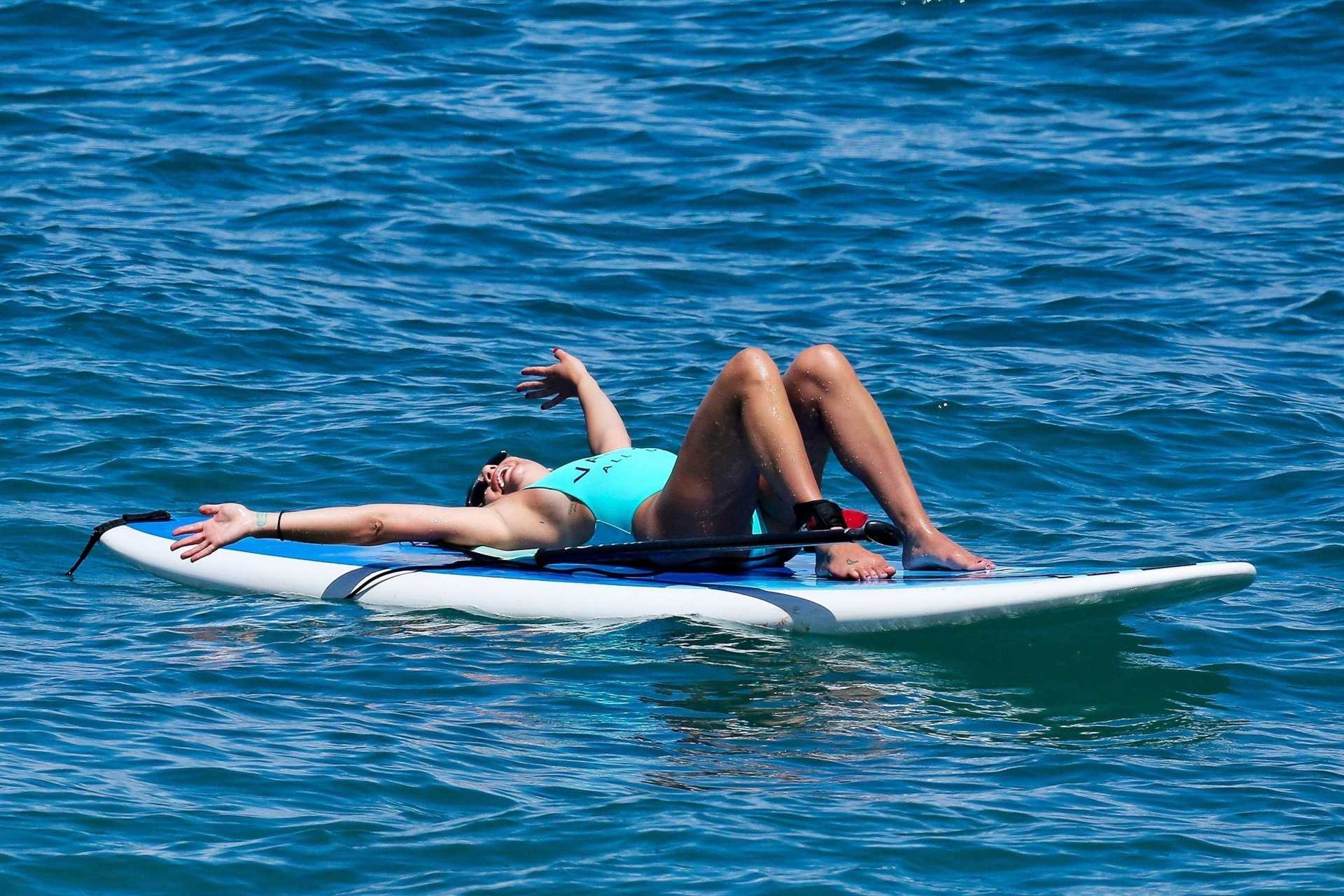 Lea-Michele-in-Green-Swimsuit-at-a-Beach-in-Hawaii-19