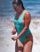 Lea-Michele-in-Green-Swimsuit-at-a-Beach-in-Hawaii-6