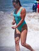 Lea-Michele-in-Green-Swimsuit-at-a-Beach-in-Hawaii-7