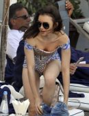 Lily Collins at a Beach in Ischia