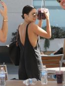 Vanessa Hudgens Sideboob in Black Dress Out in West Hollywood