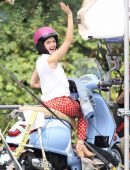 Lucy Hale on a Vespa on Set of 'Life Sentence' in Vancouver