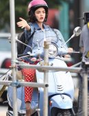 Lucy Hale on a Vespa on Set of 'Life Sentence' in Vancouver