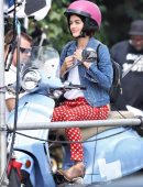 Lucy Hale on a Vespa on Set of 'Life Sentence' in Vancouver