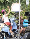 Lucy Hale on a Vespa on Set of 'Life Sentence' in Vancouver