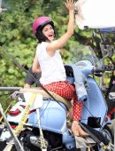 Lucy Hale on a Vespa on Set of 'Life Sentence' in Vancouver
