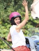 Lucy Hale on a Vespa on Set of 'Life Sentence' in Vancouver