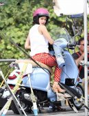 Lucy Hale on a Vespa on Set of 'Life Sentence' in Vancouver