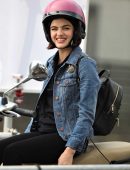 Lucy Hale on a Vespa on Set of 'Life Sentence' in Vancouver