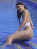 Tao Wickrath in White Swimsuit at the Beach in Miami