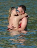 Ola Jordan in Red Swimsuit on the Beach in Skiathos