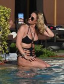 Sarah Harding in Black Bikini at a Pool in Dubai