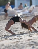 Imogen Thomas in Black Swimsuit at Miami Beach