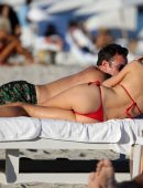 Louisa Warwick in a Red Bikini at Miami Beach