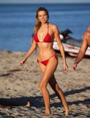Louisa Warwick in a Red Bikini at Miami Beach