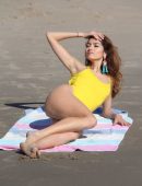 Blanca Blanco in Yellow Swimsuit at Malibu Beach