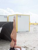 Claudia Romani in Bikini Practicing Yoga on South Beach