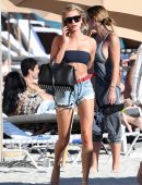 Hailey Baldwin in Shorts on the Beach in Miami