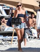 Hailey Baldwin in Shorts on the Beach in Miami