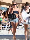 Hailey Baldwin in Shorts on the Beach in Miami