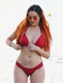 Sarah Goodhart in Red Bikini on the Beach in Tenerife