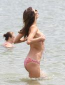 Alessandra Ambrosio in Floral Bikini at the Beach in Florianopolis
