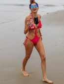 Blanca Blanco in Red Swimsuit on the Beach in Malibu