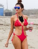 Blanca Blanco in Red Swimsuit on the Beach in Malibu
