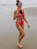 Blanca Blanco in Red Swimsuit on the Beach in Malibu