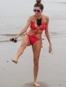 Blanca Blanco in Red Swimsuit on the Beach in Malibu