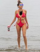 Blanca Blanco in Red Swimsuit on the Beach in Malibu