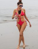 Blanca Blanco in Red Swimsuit on the Beach in Malibu