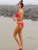 Blanca Blanco in Red Swimsuit on the Beach in Malibu