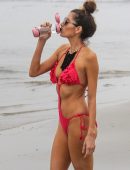 Blanca Blanco in Red Swimsuit on the Beach in Malibu