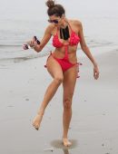 Blanca Blanco in Red Swimsuit on the Beach in Malibu