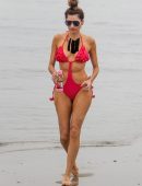 Blanca Blanco in Red Swimsuit on the Beach in Malibu
