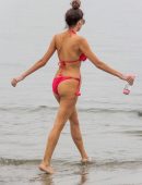 Blanca Blanco in Red Swimsuit on the Beach in Malibu
