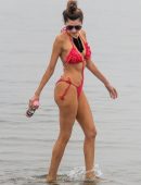 Blanca Blanco in Red Swimsuit on the Beach in Malibu
