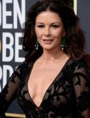 Catherine Zeta Jones in a Black See-through Dress at 75th Golden Globes Arrivals