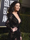 Catherine Zeta Jones in a Black See-through Dress at 75th Golden Globes Arrivals