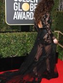 Catherine Zeta Jones in a Black See-through Dress at 75th Golden Globes Arrivals