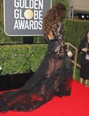 Catherine Zeta Jones in a Black See-through Dress at 75th Golden Globes Arrivals