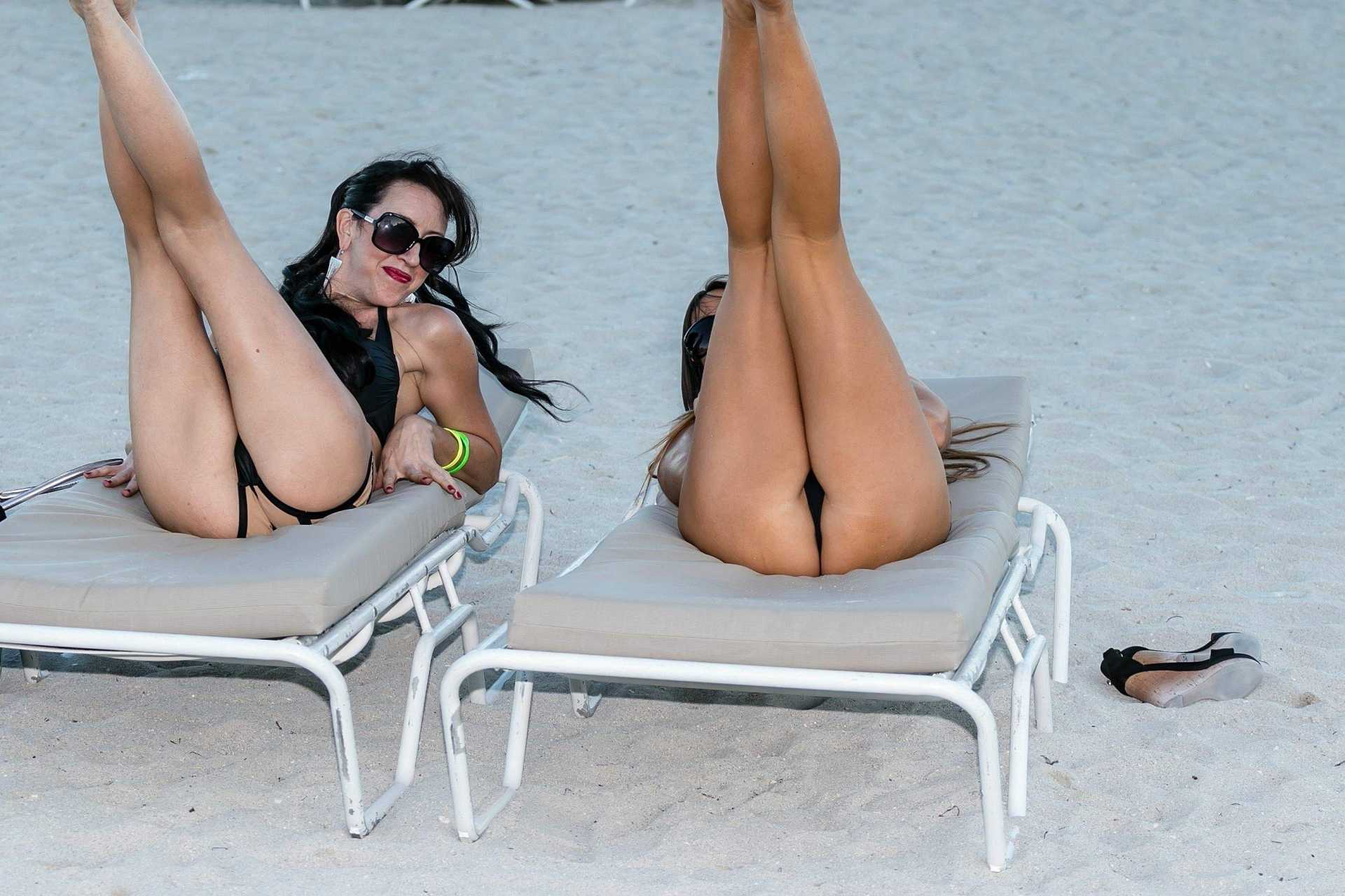Claudia Romani and Bella Bond in Bikini on Miami Beach