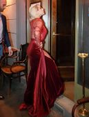 Lady Gaga in See-Through Red Dress Leaving her Hotel in Milan