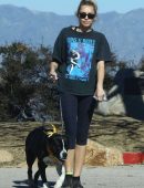 Miley Cyrus with Dog Mary Jane on a Hike in Studio City